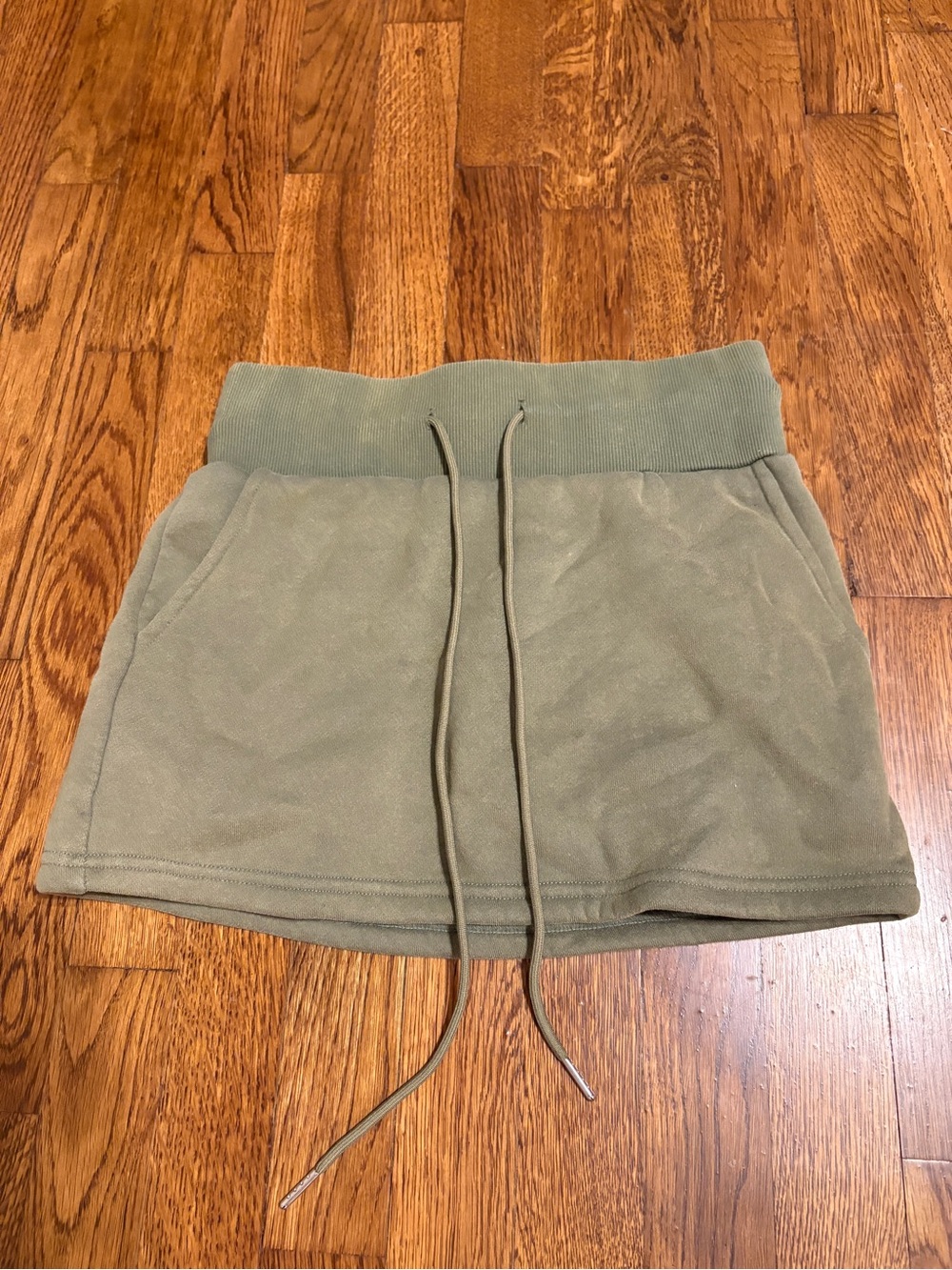Olive Drawstring Mini Skirt with Pockets